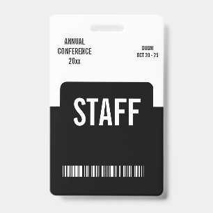 Minimalist Black White Staff Event Badge Barcode