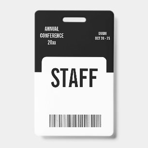 Minimalist Black White Staff Event Badge Barcode