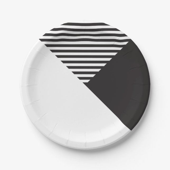 Minimalist Black White Stripes Party Paper Plate (Front)