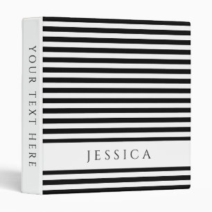 Minimalist Black White Stripes Pattern Name Binder