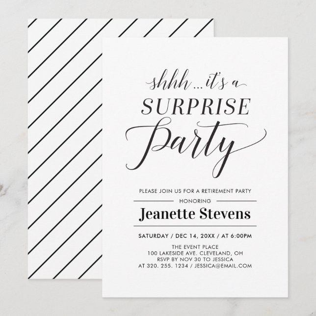 Minimalist Black &White Surprise Retirement Party Invitation (Front/Back)