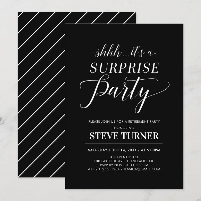 Minimalist Black &White Surprise Retirement Party Invitation (Front/Back)