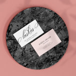 Minimalist Black & White Swirly Lashes Business Card<br><div class="desc">Minimalist and elegant business card for a lash artist with lashes written diagonally across the business card in a swirly script swooping above your name and service. Add your name,  title,  and contact info on the back in black letters against a blush pink background.</div>