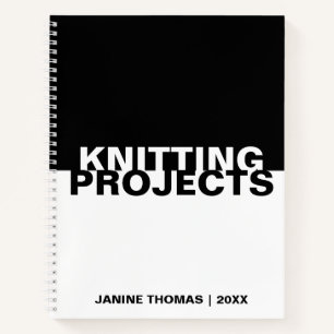 Minimalist Black White Text Knitting Projects  Notebook