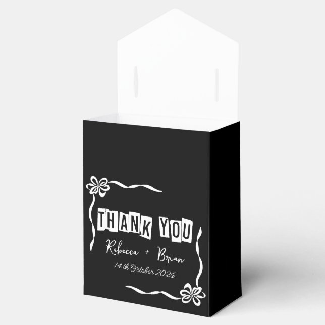 Minimalist Black & White Thank You Wedding Favor Box (Opened)