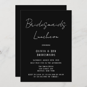 Minimalist Black & White Tie Bridesmaids Luncheon  Invitation