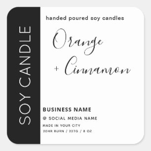 Minimalist black white  typography soy candle square sticker