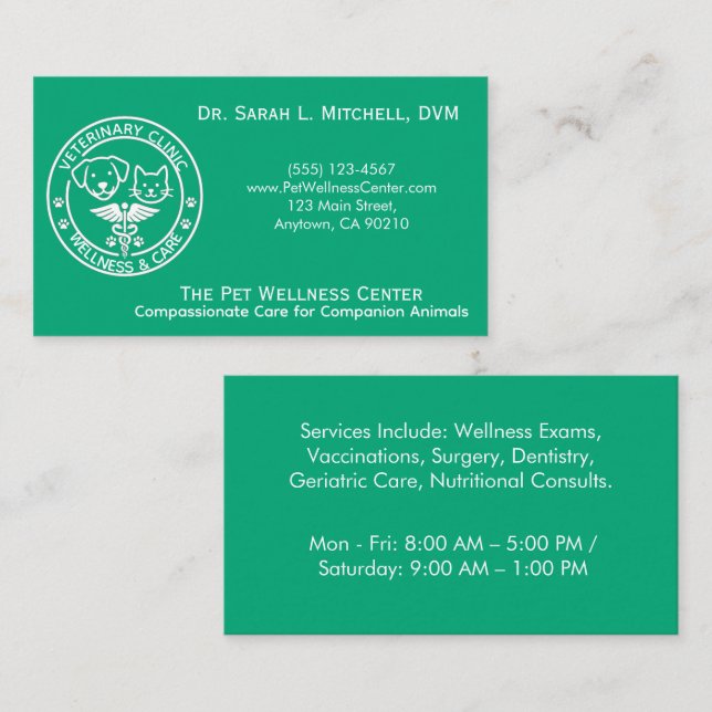 Minimalist Black & White Veterinary Clinic Business Card (Front/Back)