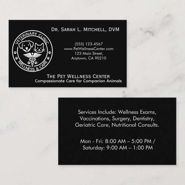Minimalist Black & White Veterinary Clinic Business Card (Front/Back)