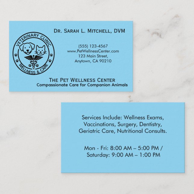 Minimalist Black & White Veterinary Clinic Business Card (Front/Back)