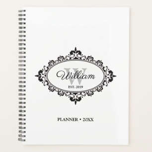Minimalist Black & White Vintage Damask Monogram Planner