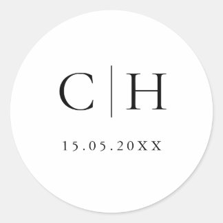 Minimalist Black & White Wedding Classic Round  Sticker