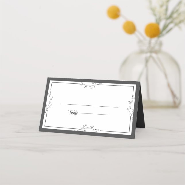 Minimalist Black & White Wedding Folded Place Card (Front)