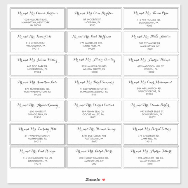 Minimalist Black White Wedding Guest Address Label (Sheet)