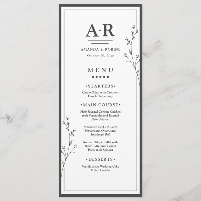 Minimalist Black & White Wedding Menu (Front)