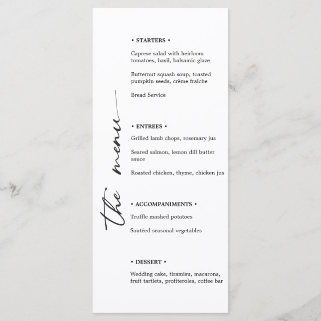 Minimalist Black & White Wedding Menu with Vertica (Front)