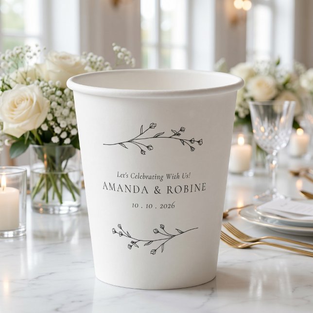 Minimalist Black & White Wedding Paper Cups (Creator Uploaded)