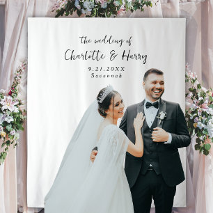 Minimalist Black & White Wedding Photo Backdrop Tapestry