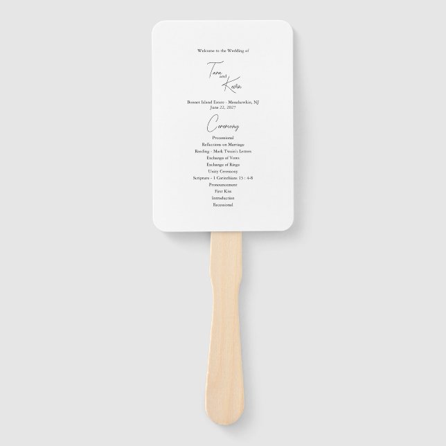 Minimalist Black White Wedding Program Fan (Front)