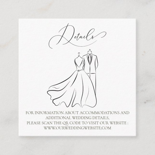 Minimalist Black White Wedding QR Code Details Enclosure Card (Front)