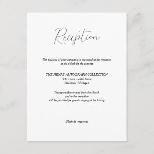 Minimalist Black White Wedding Reception Card