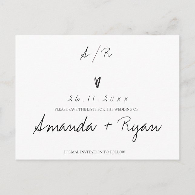 Minimalist Black White Wedding Save The Date Holiday Postcard (Front)
