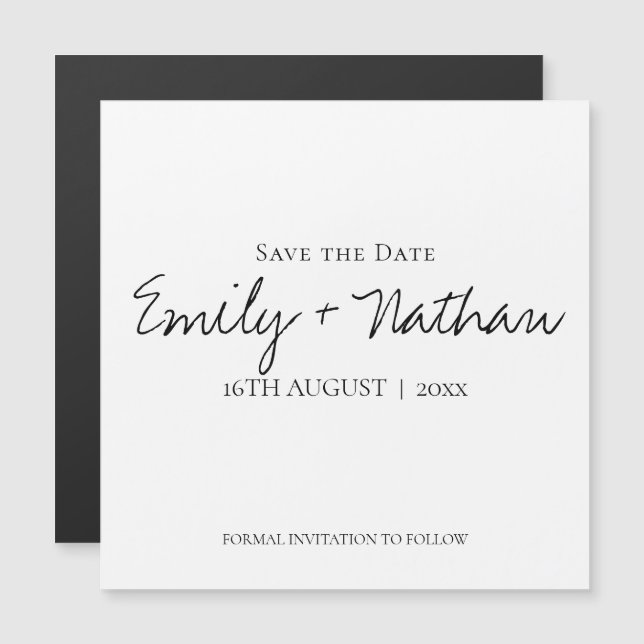 Minimalist Black White Wedding Save the Date  Magn Magnetic Invitation (Front/Back)