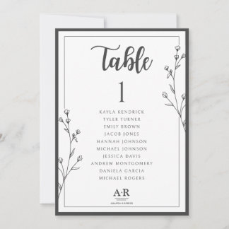 Minimalist Black & White Wedding Seating Plan Card
