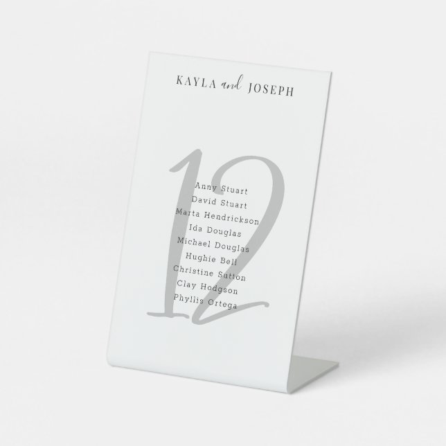 Minimalist Black White Wedding Table Number 12 Pedestal Sign (Front)