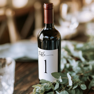 Minimalist Black & White Wedding Table Number Wine Label