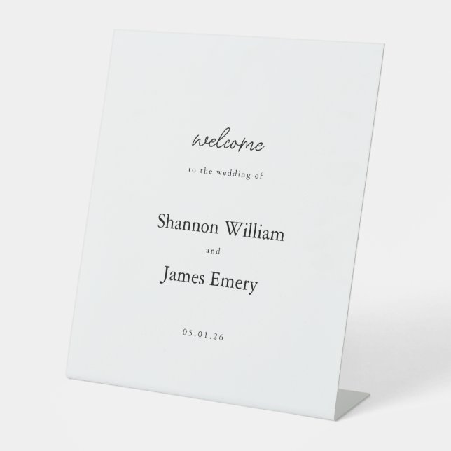 Minimalist Black White Wedding Tabletop Sign (Front)