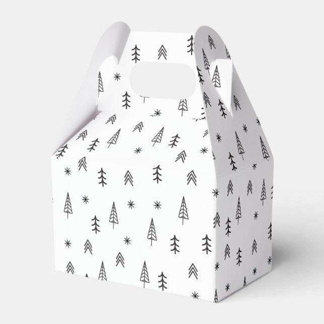 Minimalist Black & White Winter Forest Pattern Favor Box (Front Side)