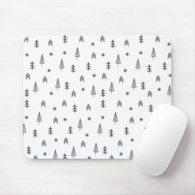 Minimalist Black & White Winter Forest Pattern Mouse Pad (With Mouse)