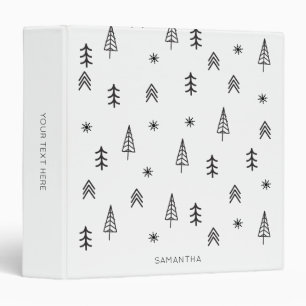 Minimalist Black White Winter Forest Pattern Name Binder