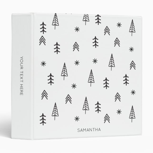 Minimalist Black White Winter Forest Pattern Name Binder (Front/Spine)