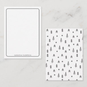 Minimalist Black White Winter Forest Pattern Name Card