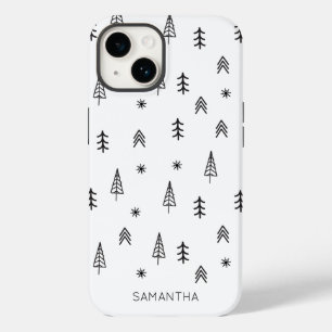 Minimalist Black White Winter Forest Pattern Name Case-Mate iPhone 14 Case