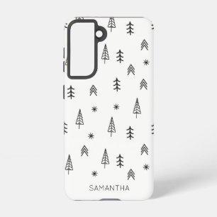 Minimalist Black White Winter Forest Pattern Name Samsung Galaxy Case