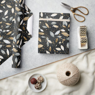 Minimalist Black with Gold & Silver Glitter Design Wrapping Paper