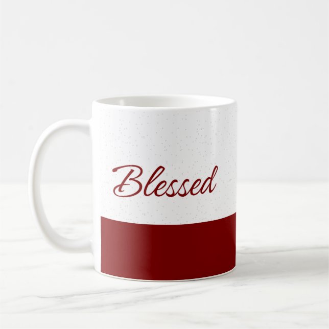 Minimalist Blessed Burgundy Script Art Coffee Mug (Left)