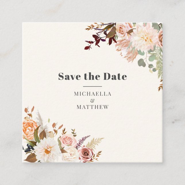 Minimalist Bloom QR Code Floral Save the Date Card (Front)
