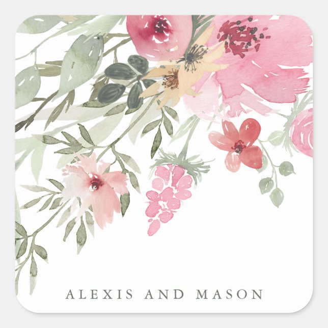 Minimalist Bloom | Sage Wedding Square Sticker (Front)