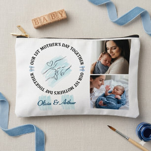Minimalist Blue 1st Mother's Day Custom Keepsake Accent Pillow