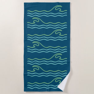 Minimalist blue and green waves swimming and ocean beach towel