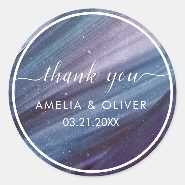 Minimalist Blue and Purple Wedding Thank You  Classic Round Sticker (Front)