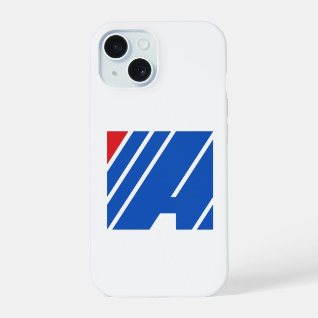 Minimalist Blue and Red Geometric Stripe iPhone 15 Case (Back)