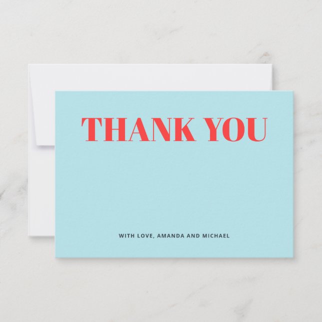 Minimalist Blue and Red Thank You Card (Front)