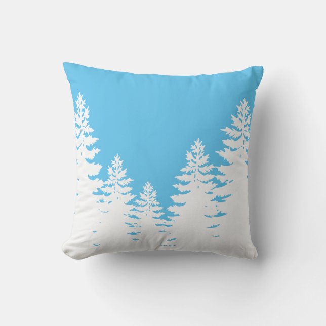 Minimalist blue and white pine tree silhouette   throw pillow (Front)