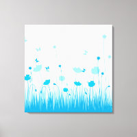 Minimalist Blue and White Poppies Meadow Floral