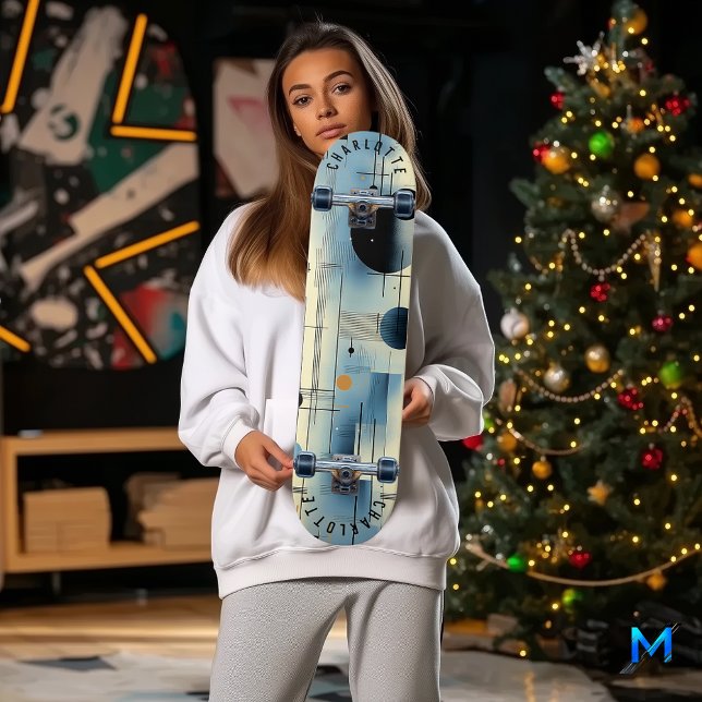 Minimalist Blue and Yellow Abstract Geometric  Skateboard (Creator Uploaded)